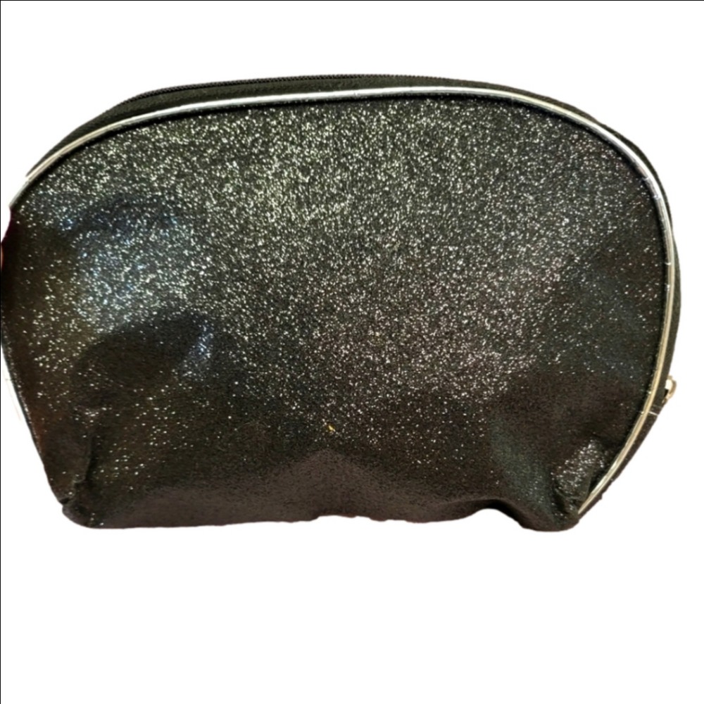 Black Glitter Cosmetic Case Silver Trim